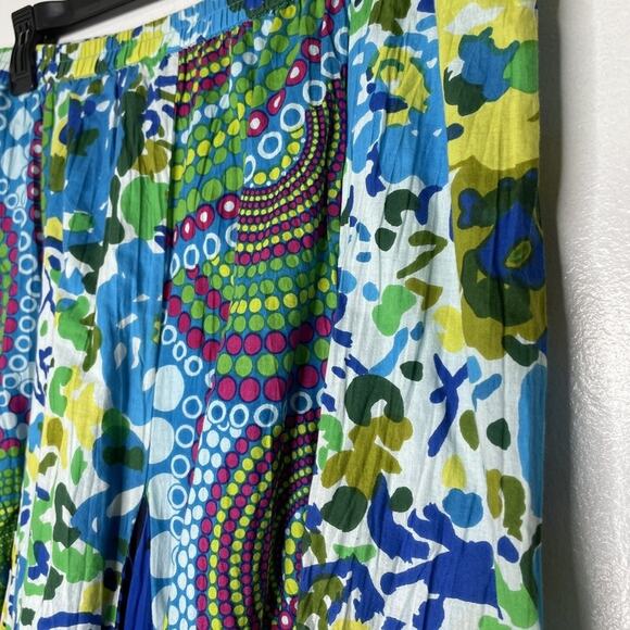 Notations Skirt Womens XL Blue Green Abstract Circle Print Boho Cotton Lined - Picture 2 of 5